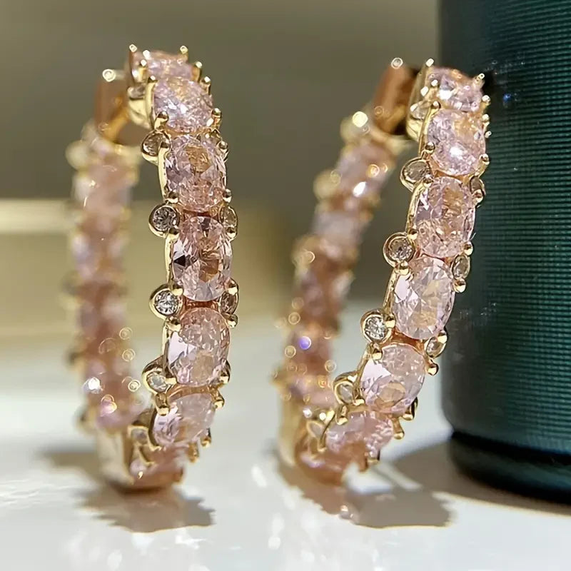 Aros Brillantes Rosados en Oro Vintage